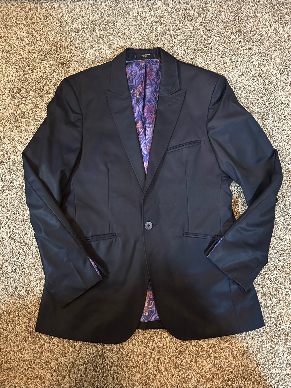 Ted Baker Men's Black Blazer with Purple Paisley Lining